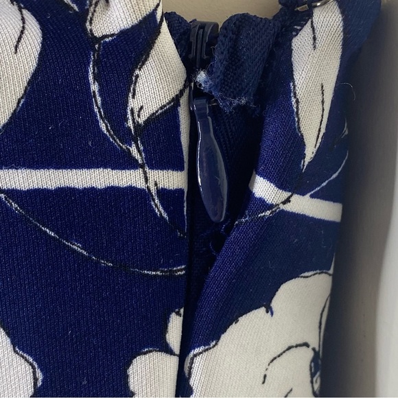 Express Women’s Strapless Dress 8 Navy Blue White Check Floral Nautical Bodycon - Picture 11 of 15